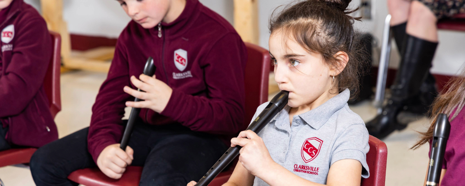 Girl playing music in class and program