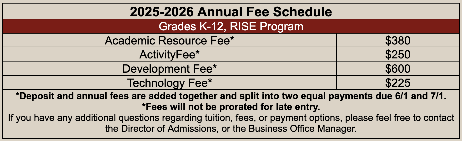 Annual Fee Schedule