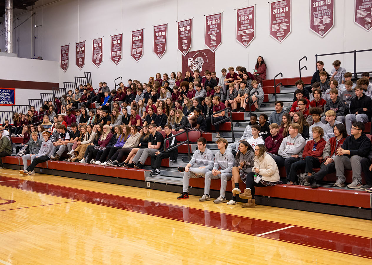chapel being held in a gym