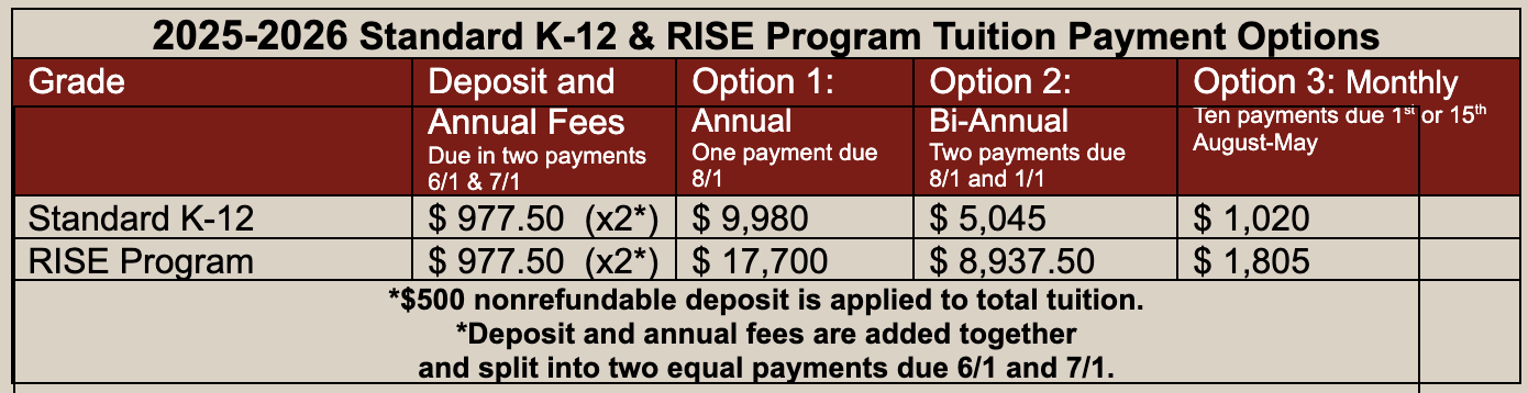 Tuition Payment Options K-12